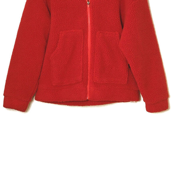 Fabletics Teddy Fleece Jacket Zip Front Hood Sporty Athleisure Cozy Red Size M - Picture 4 of 13